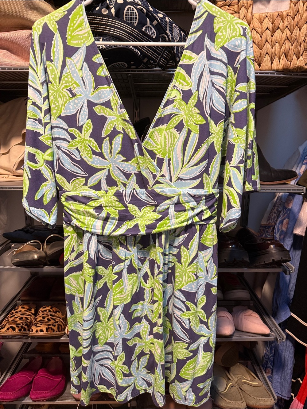 Lilly Pulitzer green and Blue Floral Romper size M EUC